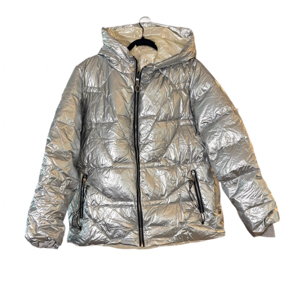 NIP Silver Down Puffer Ski Coat XL | Unisex Fit | Hooded Winter Jacket